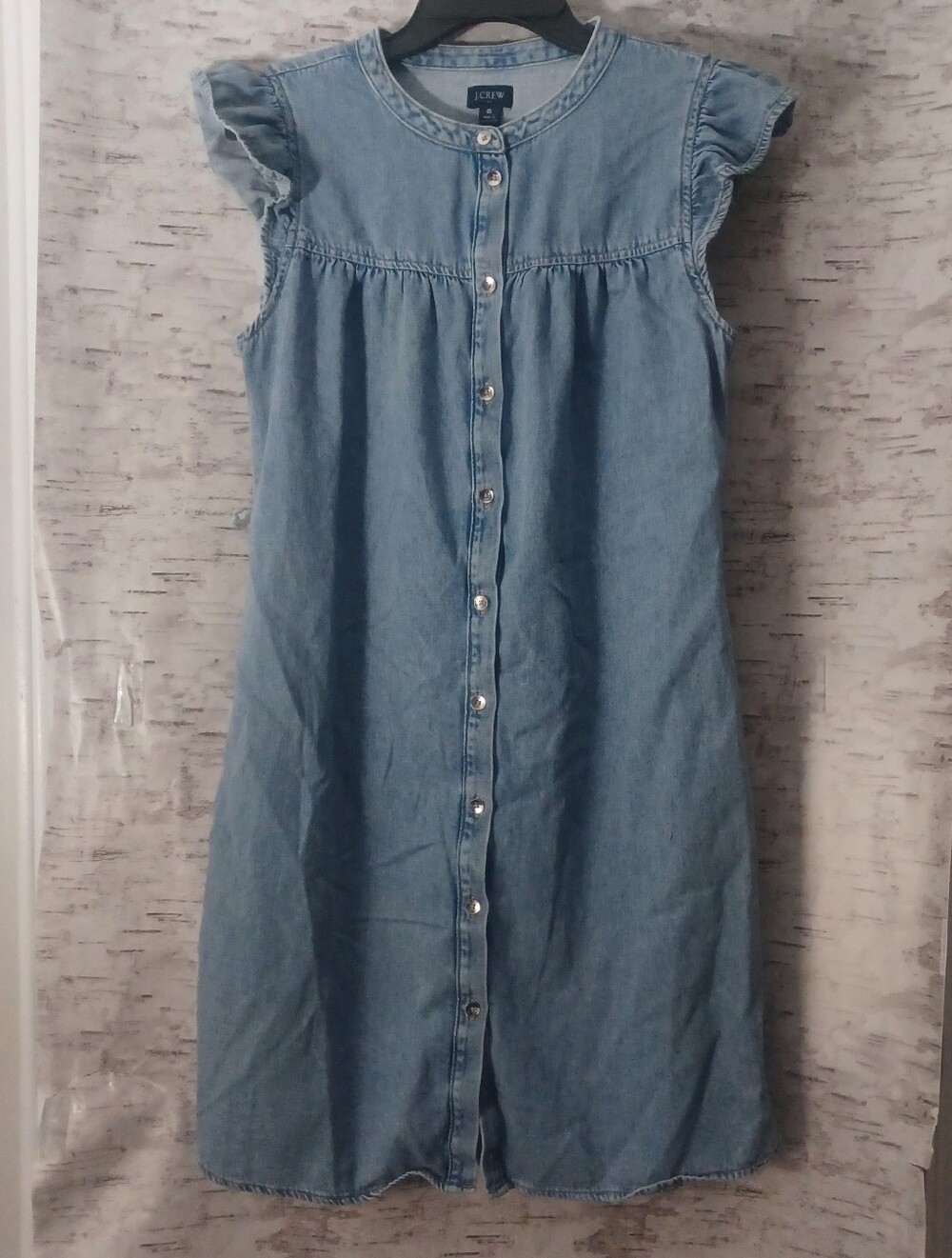 J. Crew Denim Dress Ruffle Sleeve Sz 8